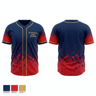 Full Button Baseball Jersey, NY American Legion Baseball, Baseball, Teamtime, Team time, sublimation, custom sports apparel, team uniforms, spirit wear, spiritwear, sports uniforms, custom shirts, team store, custom team store, fundraiser sports, apparel fundraiser