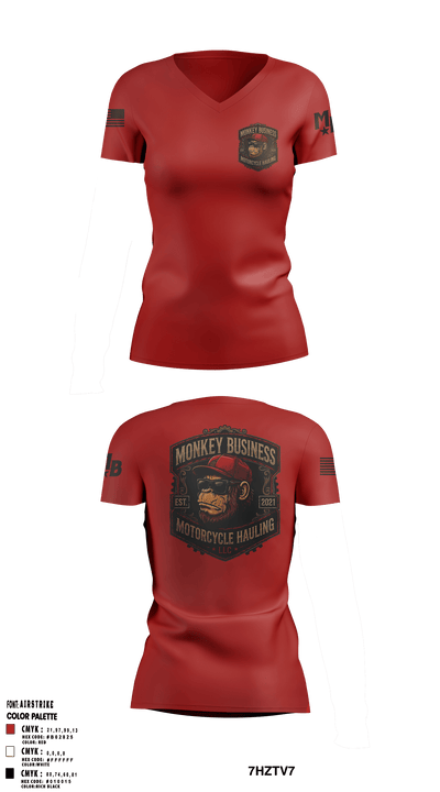 Monkey Business Motorcycle Hauling 21816516 Women's Short Sleeve V-neck Shirt - 26