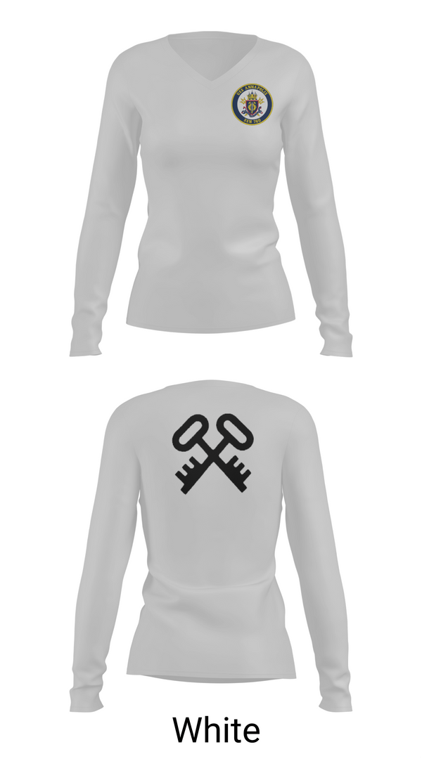Womens Long Sleeve Vneck Shirt, USS ANNAPOLIS, Navy, Teamtime, Team time, sublimation, custom sports apparel, team uniforms, spirit wear, spiritwear, sports uniforms, custom shirts, team store, custom team store, fundraiser sports, apparel fundraiser