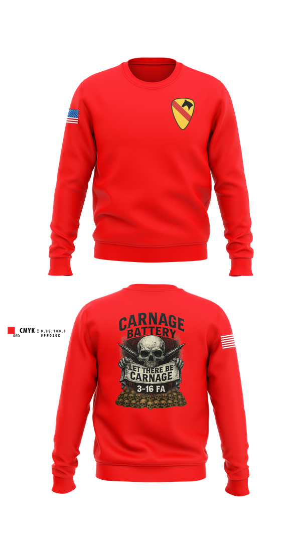 Crew Neck Sweatshirt, Carnage BTRY, 3-16 FA, , Teamtime, Team time, sublimation, custom sports apparel, team uniforms, spirit wear, spiritwear, sports uniforms, custom shirts, team store, custom team store, fundraiser sports, apparel fundraiser