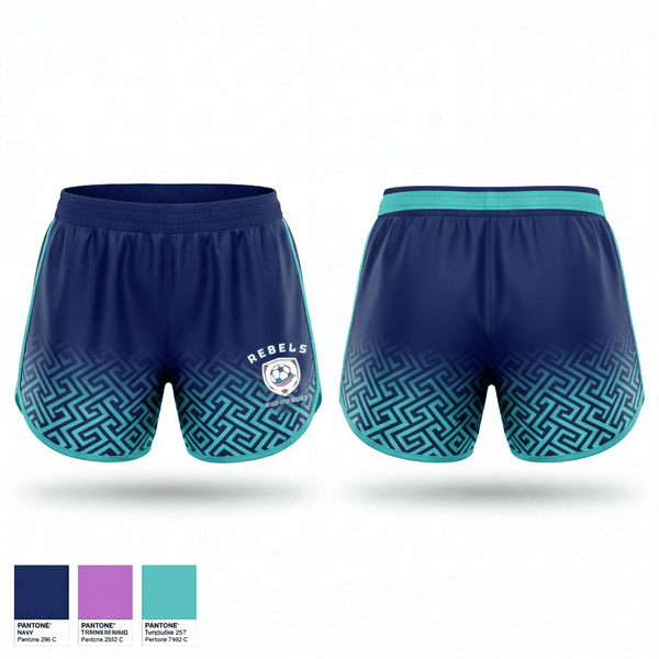 Womens Shorts, Rebels, Women's Soccer, Teamtime, Team time, sublimation, custom sports apparel, team uniforms, spirit wear, spiritwear, sports uniforms, custom shirts, team store, custom team store, fundraiser sports, apparel fundraiser