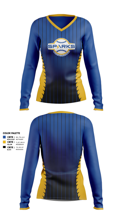 Santa Clara PAL Sparks Women's Long Sleeve V-neck Shirt - 2