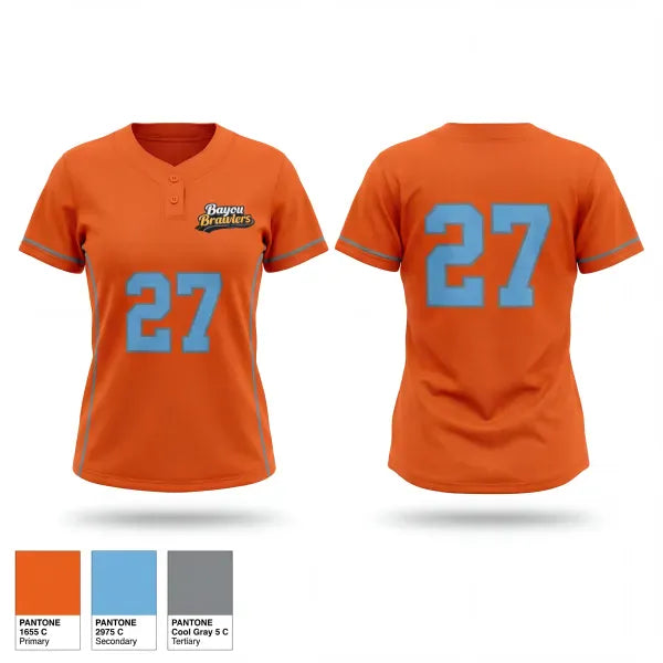 Two Button Softball Jersey, Satsuma Bayou Brawlers, Softball, Teamtime, Team time, sublimation, custom sports apparel, team uniforms, spirit wear, spiritwear, sports uniforms, custom shirts, team store, custom team store, fundraiser sports, apparel fundraiser