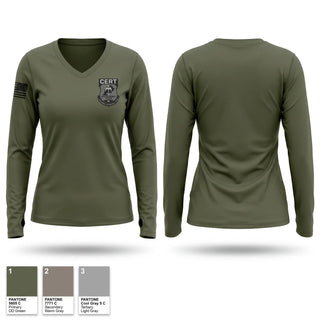 Womens Long Sleeve Vneck Shirt, Chester County Prison Emergency Response Team CERT, Police, Teamtime, Team time, sublimation, custom sports apparel, team uniforms, spirit wear, spiritwear, sports uniforms, custom shirts, team store, custom team store, fundraiser sports, apparel fundraiser