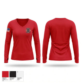 Womens Long Sleeve Vneck Shirt, Williams Township Fire Company, Fire Department, Teamtime, Team time, sublimation, custom sports apparel, team uniforms, spirit wear, spiritwear, sports uniforms, custom shirts, team store, custom team store, fundraiser sports, apparel fundraiser