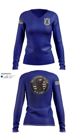 Womens Long Sleeve Vneck Shirt, Willoughby Police K9 Unit, Police, Teamtime, Team time, sublimation, custom sports apparel, team uniforms, spirit wear, spiritwear, sports uniforms, custom shirts, team store, custom team store, fundraiser sports, apparel fundraiser