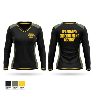 Womens Long Sleeve Vneck Shirt, Federated Enforcement Agency, , Teamtime, Team time, sublimation, custom sports apparel, team uniforms, spirit wear, spiritwear, sports uniforms, custom shirts, team store, custom team store, fundraiser sports, apparel fundraiser