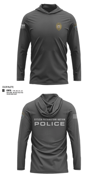 Long Sleeve Performance Shirt with hood, Citizen Pottawatomie nation Police Department, Police, Teamtime, Team time, sublimation, custom sports apparel, team uniforms, spirit wear, spiritwear, sports uniforms, custom shirts, team store, custom team store, fundraiser sports, apparel fundraiser