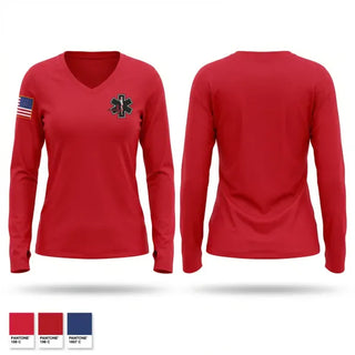 Womens Long Sleeve Vneck Shirt, Sturgis Ambulance, EMS/EMT, Teamtime, Team time, sublimation, custom sports apparel, team uniforms, spirit wear, spiritwear, sports uniforms, custom shirts, team store, custom team store, fundraiser sports, apparel fundraiser
