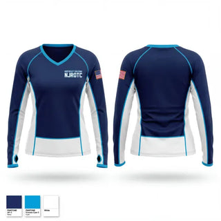 Womens Long Sleeve Vneck Shirt, Northeast Guilford NJROTC, Navy, Teamtime, Team time, sublimation, custom sports apparel, team uniforms, spirit wear, spiritwear, sports uniforms, custom shirts, team store, custom team store, fundraiser sports, apparel fundraiser