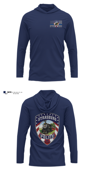 Long Sleeve Performance Shirt with hood, Strasburg Police, Police, Teamtime, Team time, sublimation, custom sports apparel, team uniforms, spirit wear, spiritwear, sports uniforms, custom shirts, team store, custom team store, fundraiser sports, apparel fundraiser