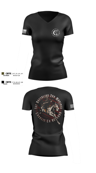 Womens Short Sleeve Vneck Shirt, 1st Battalion 2nd Marines Charlie Co Veteran, Marines, Teamtime, Team time, sublimation, custom sports apparel, team uniforms, spirit wear, spiritwear, sports uniforms, custom shirts, team store, custom team store, fundraiser sports, apparel fundraiser