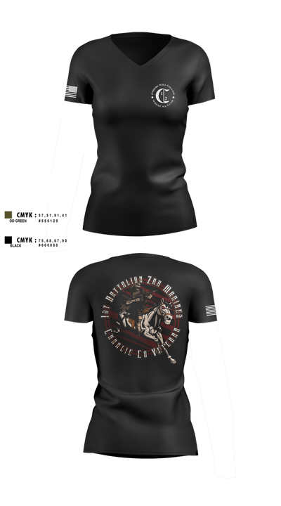 1st Battalion 2nd Marines Charlie Co Veteran 59013691 Women's Short Sleeve V-neck Shirt - 2
