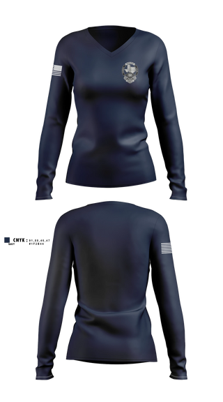 Womens Long Sleeve Vneck Shirt, Ferris ISD Police Department, Police, Teamtime, Team time, sublimation, custom sports apparel, team uniforms, spirit wear, spiritwear, sports uniforms, custom shirts, team store, custom team store, fundraiser sports, apparel fundraiser