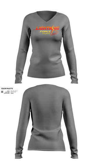 Womens Long Sleeve Vneck Shirt, Lightning Force Athletics, Track & Field, Teamtime, Team time, sublimation, custom sports apparel, team uniforms, spirit wear, spiritwear, sports uniforms, custom shirts, team store, custom team store, fundraiser sports, apparel fundraiser