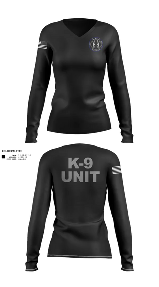 Womens Long Sleeve Vneck Shirt, EPD K-9, Police, Teamtime, Team time, sublimation, custom sports apparel, team uniforms, spirit wear, spiritwear, sports uniforms, custom shirts, team store, custom team store, fundraiser sports, apparel fundraiser