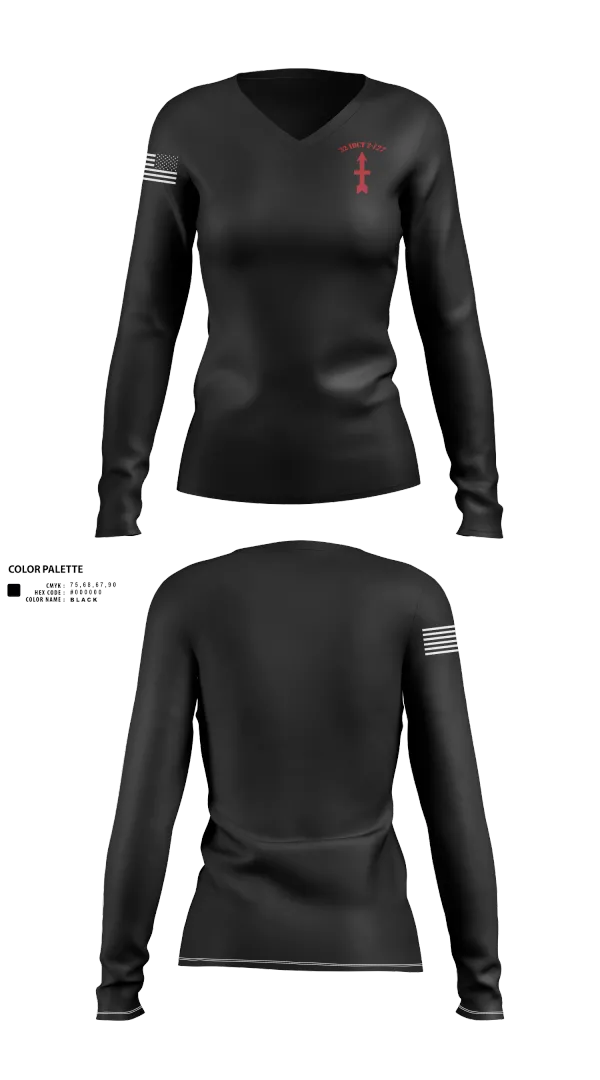 Womens Long Sleeve Vneck Shirt, bravo company, Army, Teamtime, Team time, sublimation, custom sports apparel, team uniforms, spirit wear, spiritwear, sports uniforms, custom shirts, team store, custom team store, fundraiser sports, apparel fundraiser