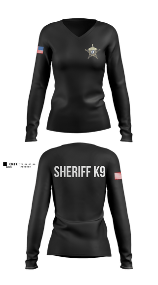 Womens Long Sleeve Vneck Shirt, Bedford County Sheriff K9 Unit, Police, Teamtime, Team time, sublimation, custom sports apparel, team uniforms, spirit wear, spiritwear, sports uniforms, custom shirts, team store, custom team store, fundraiser sports, apparel fundraiser