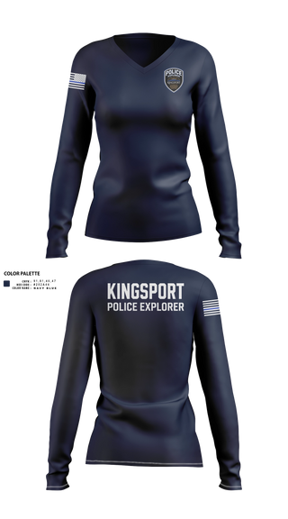 Womens Long Sleeve Vneck Shirt, Kingsport Police Explorer Post, Police, Teamtime, Team time, sublimation, custom sports apparel, team uniforms, spirit wear, spiritwear, sports uniforms, custom shirts, team store, custom team store, fundraiser sports, apparel fundraiser