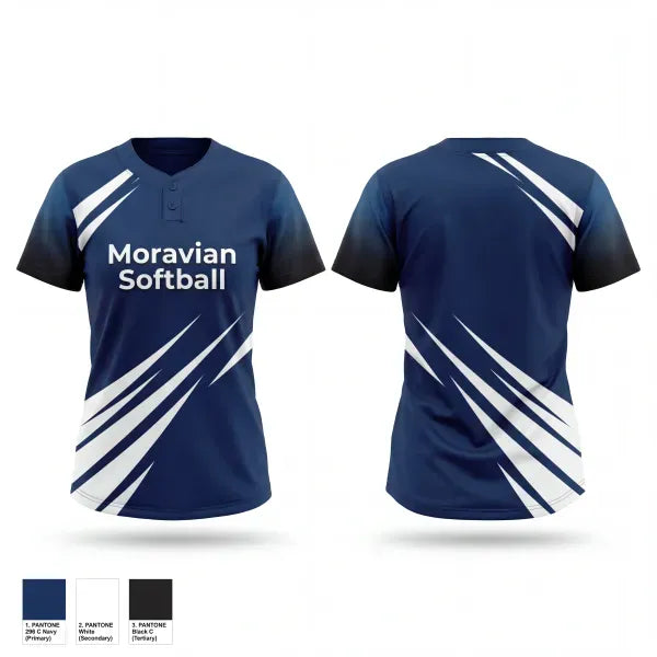 Two Button Softball Jersey, Moravian Softball, Softball, Teamtime, Team time, sublimation, custom sports apparel, team uniforms, spirit wear, spiritwear, sports uniforms, custom shirts, team store, custom team store, fundraiser sports, apparel fundraiser
