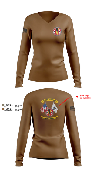 Womens Long Sleeve Vneck Shirt, HHC 151st RSG, Army, Teamtime, Team time, sublimation, custom sports apparel, team uniforms, spirit wear, spiritwear, sports uniforms, custom shirts, team store, custom team store, fundraiser sports, apparel fundraiser