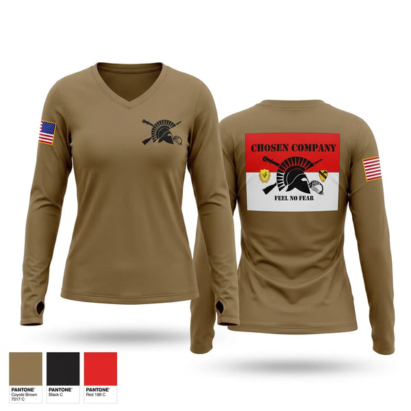 Womens Long Sleeve Vneck Shirt, Chosen co 1-12 CAV, Army, Teamtime, Team time, sublimation, custom sports apparel, team uniforms, spirit wear, spiritwear, sports uniforms, custom shirts, team store, custom team store, fundraiser sports, apparel fundraiser