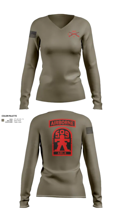 3-509th Parachute Infantry BN Able Nation 10459424 Women's Long Sleeve V-neck Shirt - 22