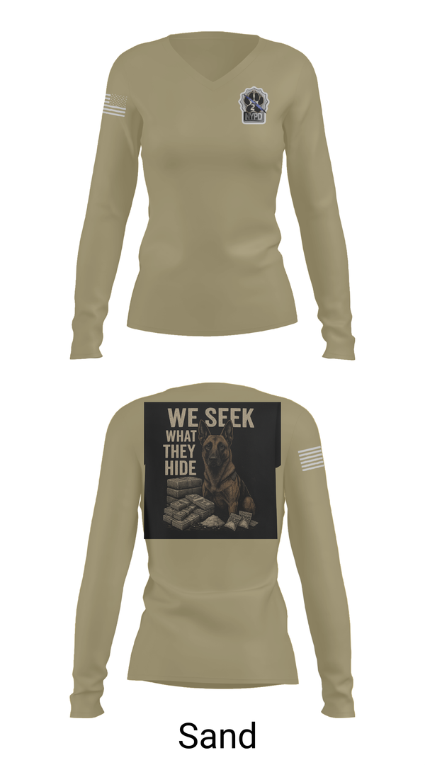 Womens Long Sleeve Vneck Shirt, Narcotics K9, , Teamtime, Team time, sublimation, custom sports apparel, team uniforms, spirit wear, spiritwear, sports uniforms, custom shirts, team store, custom team store, fundraiser sports, apparel fundraiser