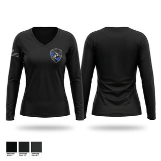 Womens Long Sleeve Vneck Shirt, Florence PD K9- Unit, Police, Teamtime, Team time, sublimation, custom sports apparel, team uniforms, spirit wear, spiritwear, sports uniforms, custom shirts, team store, custom team store, fundraiser sports, apparel fundraiser