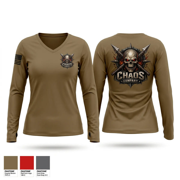 Womens Long Sleeve Vneck Shirt, Chaos Company, Army, Teamtime, Team time, sublimation, custom sports apparel, team uniforms, spirit wear, spiritwear, sports uniforms, custom shirts, team store, custom team store, fundraiser sports, apparel fundraiser