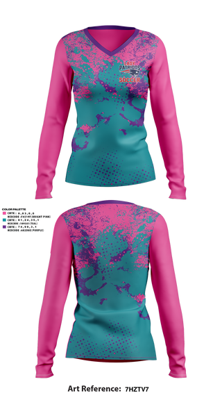 Womens Long Sleeve Vneck Shirt, Madison Middle Lady Patriots Soccer, Women's Soccer, Teamtime, Team time, sublimation, custom sports apparel, team uniforms, spirit wear, spiritwear, sports uniforms, custom shirts, team store, custom team store, fundraiser sports, apparel fundraiser