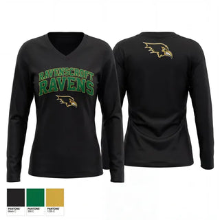 Womens Long Sleeve Vneck Shirt, Ravenscroft Ravens Track & Field, Track & Field, Teamtime, Team time, sublimation, custom sports apparel, team uniforms, spirit wear, spiritwear, sports uniforms, custom shirts, team store, custom team store, fundraiser sports, apparel fundraiser