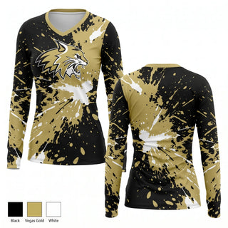 Womens Long Sleeve Vneck Shirt, Neosho Wildcats, , Teamtime, Team time, sublimation, custom sports apparel, team uniforms, spirit wear, spiritwear, sports uniforms, custom shirts, team store, custom team store, fundraiser sports, apparel fundraiser