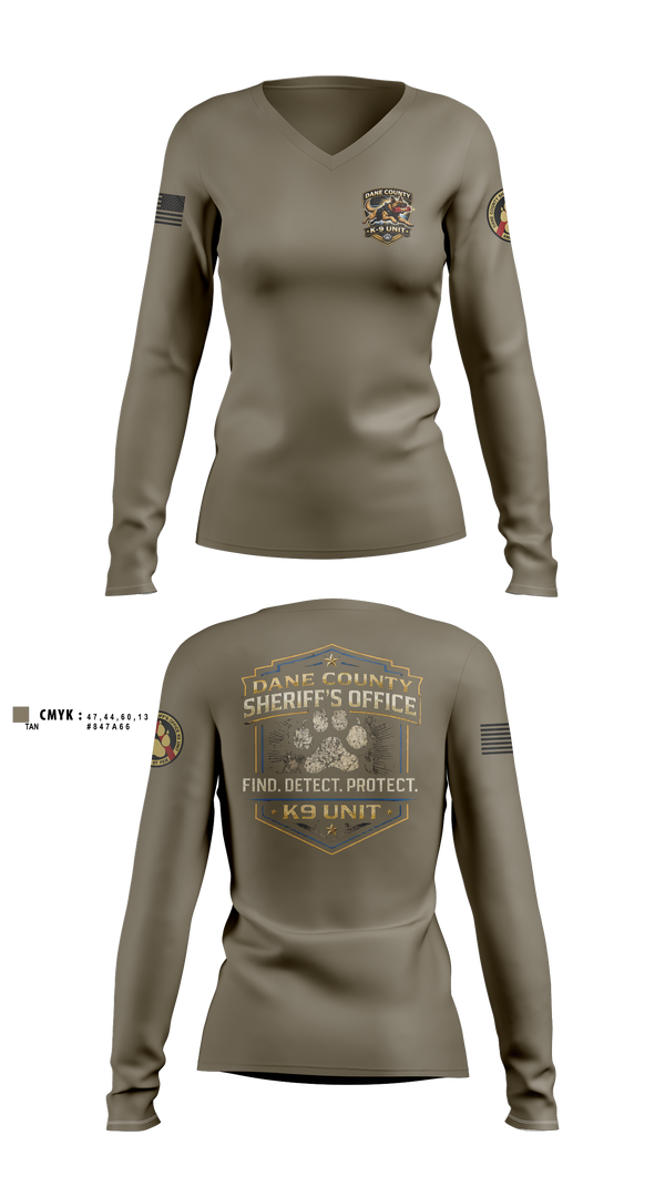 Womens Long Sleeve Vneck Shirt, Dane County K9, Police, Teamtime, Team time, sublimation, custom sports apparel, team uniforms, spirit wear, spiritwear, sports uniforms, custom shirts, team store, custom team store, fundraiser sports, apparel fundraiser