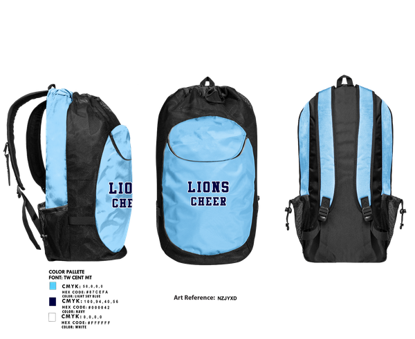 Gear Bag, Lions, Cheer, Teamtime, Team time, sublimation, custom sports apparel, team uniforms, spirit wear, spiritwear, sports uniforms, custom shirts, team store, custom team store, fundraiser sports, apparel fundraiser