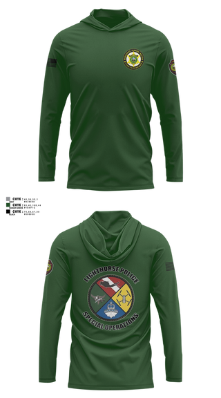 Long Sleeve Performance Shirt with hood, Muscogee Nation Special Operations, , Teamtime, Team time, sublimation, custom sports apparel, team uniforms, spirit wear, spiritwear, sports uniforms, custom shirts, team store, custom team store, fundraiser sports, apparel fundraiser