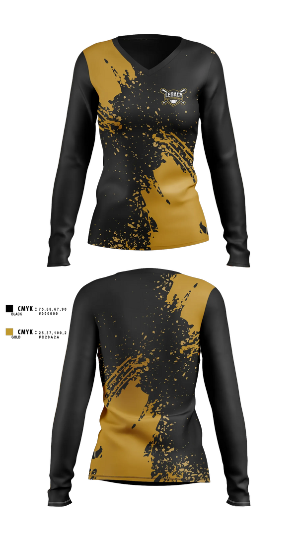 Womens Long Sleeve Vneck Shirt, Legacy Baseball Club, Baseball, Teamtime, Team time, sublimation, custom sports apparel, team uniforms, spirit wear, spiritwear, sports uniforms, custom shirts, team store, custom team store, fundraiser sports, apparel fundraiser