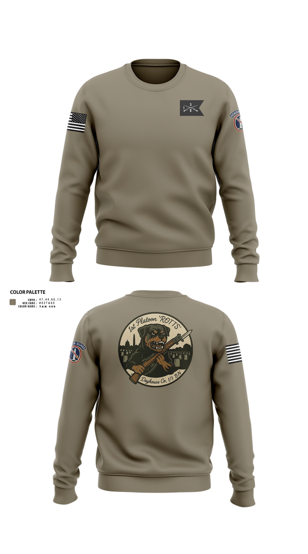 Crew Neck Sweatshirt, Doghouse 1st Platoon Rottweilers, , Teamtime, Team time, sublimation, custom sports apparel, team uniforms, spirit wear, spiritwear, sports uniforms, custom shirts, team store, custom team store, fundraiser sports, apparel fundraiser