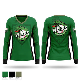 Womens Long Sleeve Vneck Shirt, Eastern Iowa Vipers, Baseball, Teamtime, Team time, sublimation, custom sports apparel, team uniforms, spirit wear, spiritwear, sports uniforms, custom shirts, team store, custom team store, fundraiser sports, apparel fundraiser