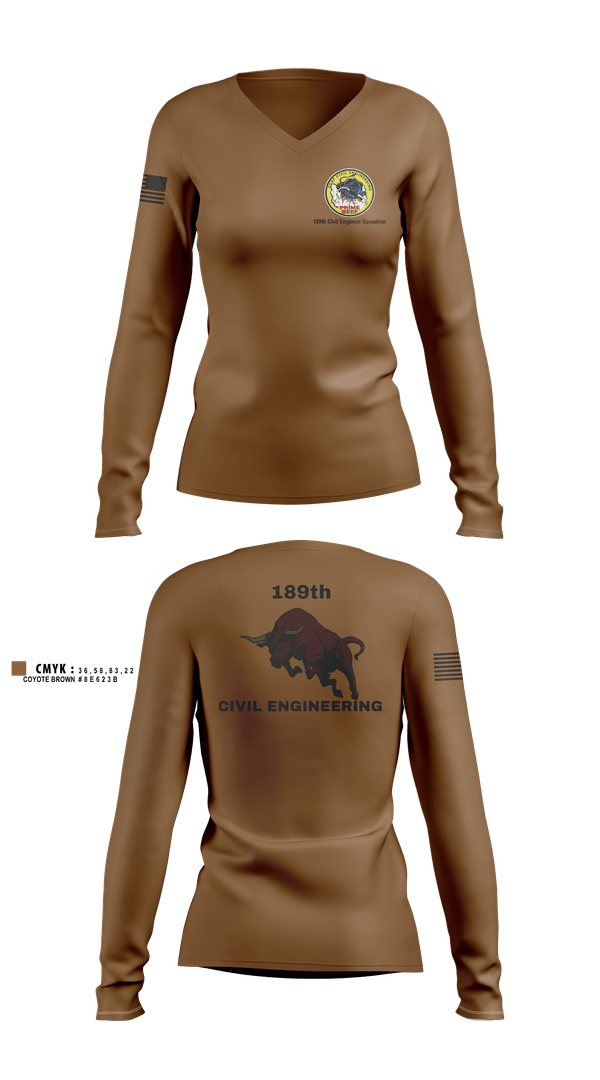 Womens Long Sleeve Vneck Shirt, 189th Civil Engineering, Air Force, Teamtime, Team time, sublimation, custom sports apparel, team uniforms, spirit wear, spiritwear, sports uniforms, custom shirts, team store, custom team store, fundraiser sports, apparel fundraiser