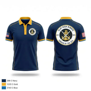 Short Sleeve Performance Polo, Clay High NJROTC, Navy, Teamtime, Team time, sublimation, custom sports apparel, team uniforms, spirit wear, spiritwear, sports uniforms, custom shirts, team store, custom team store, fundraiser sports, apparel fundraiser