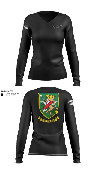 Womens Long Sleeve Vneck Shirt, Vmmfa-121, Marines, Teamtime, Team time, sublimation, custom sports apparel, team uniforms, spirit wear, spiritwear, sports uniforms, custom shirts, team store, custom team store, fundraiser sports, apparel fundraiser