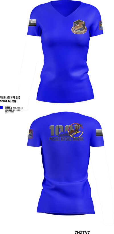 100th Missile Defense Brigade 43971287 Women's Short Sleeve V-neck Shirt - 103