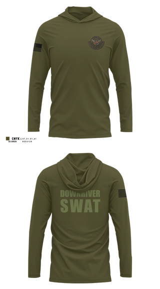Long Sleeve hooded sunshirt, DOWNRIVER SWAT, Police, Teamtime, Team time, sublimation, custom sports apparel, team uniforms, spirit wear, spiritwear, sports uniforms, custom shirts, team store, custom team store, fundraiser sports, apparel fundraiser