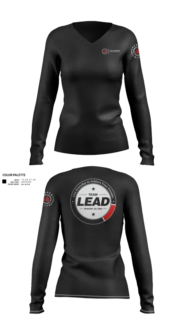 Womens Long Sleeve Vneck Shirt, Academy Jiu Jitsu, , Teamtime, Team time, sublimation, custom sports apparel, team uniforms, spirit wear, spiritwear, sports uniforms, custom shirts, team store, custom team store, fundraiser sports, apparel fundraiser