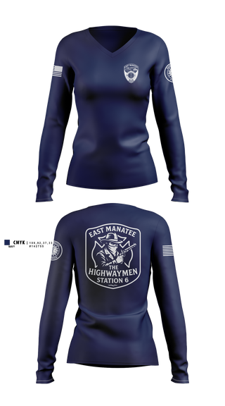 Womens Long Sleeve Vneck Shirt, East Manatee, Fire Department, Teamtime, Team time, sublimation, custom sports apparel, team uniforms, spirit wear, spiritwear, sports uniforms, custom shirts, team store, custom team store, fundraiser sports, apparel fundraiser