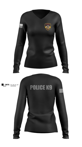 Womens Long Sleeve Vneck Shirt, Roanoke K9, Police, Teamtime, Team time, sublimation, custom sports apparel, team uniforms, spirit wear, spiritwear, sports uniforms, custom shirts, team store, custom team store, fundraiser sports, apparel fundraiser