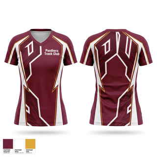 Womens Short Sleeve Vneck Shirt, Panthers Track Club, Track & Field, Teamtime, Team time, sublimation, custom sports apparel, team uniforms, spirit wear, spiritwear, sports uniforms, custom shirts, team store, custom team store, fundraiser sports, apparel fundraiser