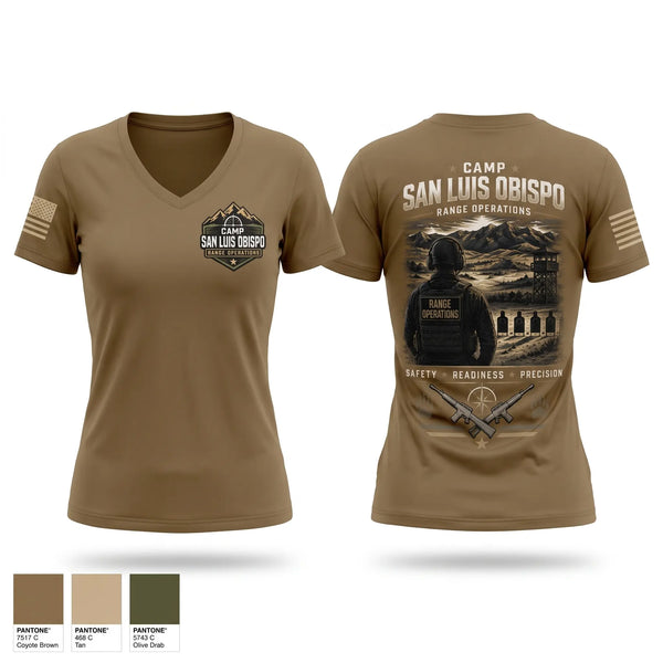 Womens Short Sleeve Vneck Shirt, Camp San Luis Obispo Range Operations, Army, Teamtime, Team time, sublimation, custom sports apparel, team uniforms, spirit wear, spiritwear, sports uniforms, custom shirts, team store, custom team store, fundraiser sports, apparel fundraiser