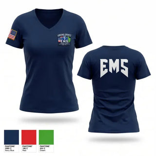 Womens Short Sleeve Vneck Shirt, Greene County EMS, EMS/EMT, Teamtime, Team time, sublimation, custom sports apparel, team uniforms, spirit wear, spiritwear, sports uniforms, custom shirts, team store, custom team store, fundraiser sports, apparel fundraiser